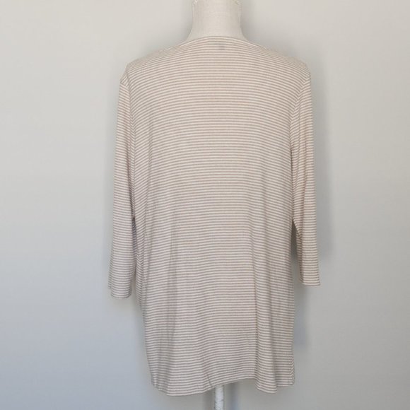 Gibsonlook Striped Twist Front 3/4 Sleeve in Beige NWOT - Picture 3 of 6